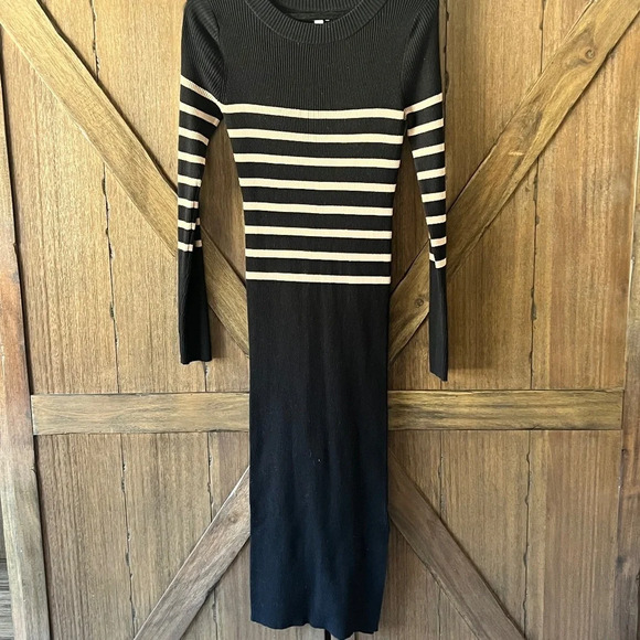BP Ribbed Stripped Long Sleeve Midi Sweater Dress Size Small EUC - Picture 1 of 5